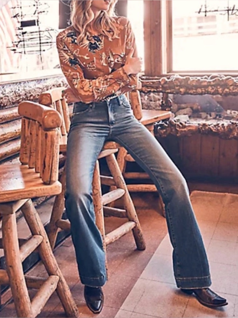 Wrangler Retro High Rise Flare Trouser Jeans 28 Denim Blue Western Ranch NWT - Picture 2 of 16